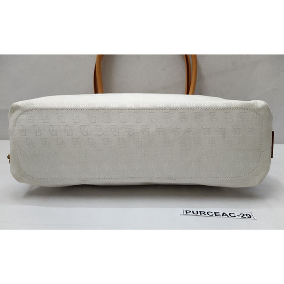 Dooney & Bourke White Canvas Leather Trim Double Handle Tassel Tote Bag - Picture 9 of 16